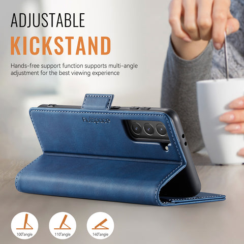 For Samsung Galaxy S22 5G Case AUTSPACE A11 RFID Blocking Retro Leather Cell Phone Wallet Cover