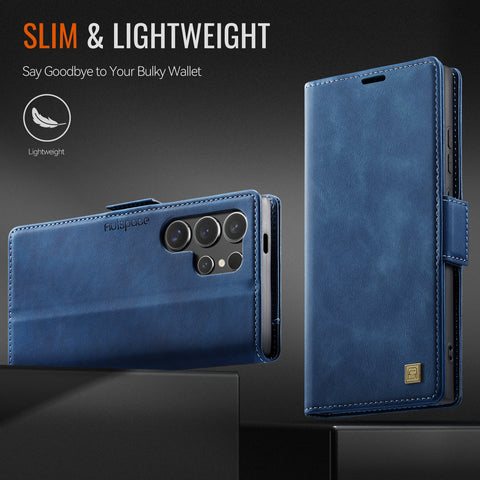 For Samsung Galaxy S22 Ultra 5G Case AUTSPACE A11 RFID Blocking Retro Leather Cell Phone Wallet Cover