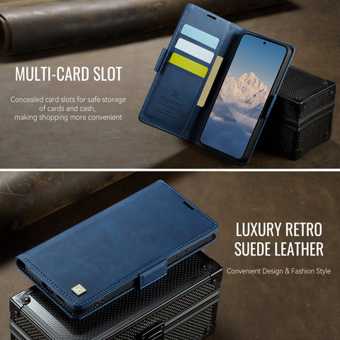 For Samsung Galaxy S22 Ultra 5G Case AUTSPACE A11 RFID Blocking Retro Leather Cell Phone Wallet Cover