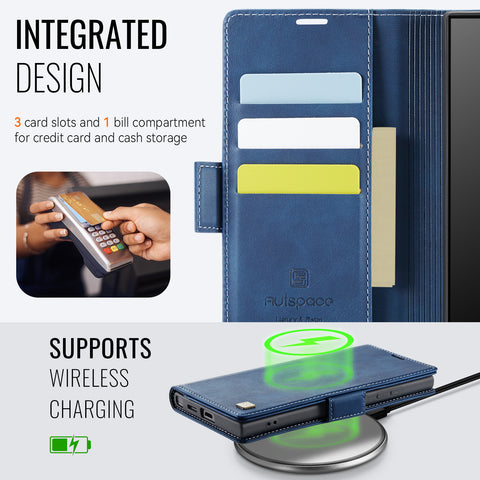 For Samsung Galaxy S22 Ultra 5G Case AUTSPACE A11 RFID Blocking Retro Leather Cell Phone Wallet Cover