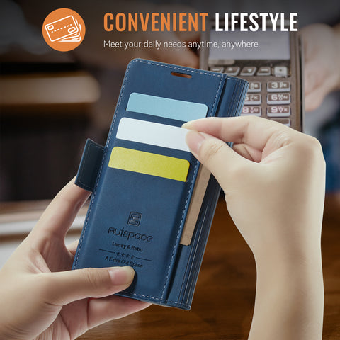 For Samsung Galaxy S22 Ultra 5G Case AUTSPACE A11 RFID Blocking Retro Leather Cell Phone Wallet Cover