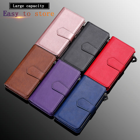 For Samsung Galaxy S25 Magnetic Leather Case Mobile Cover with Detachable Zipper Wallet Strap