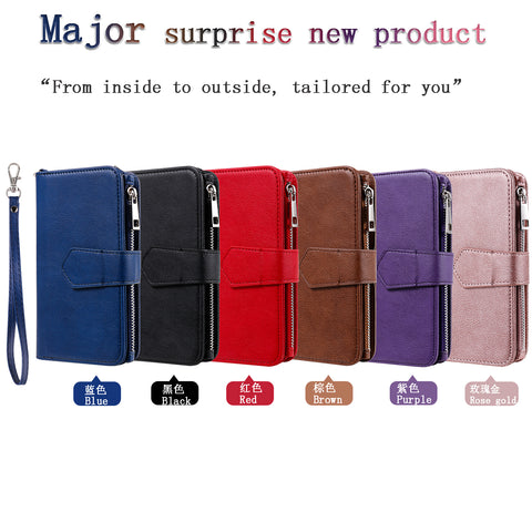 For Samsung Galaxy S25 Magnetic Leather Case Mobile Cover with Detachable Zipper Wallet Strap