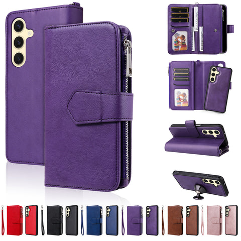 For Samsung Galaxy S25 Magnetic Leather Case Mobile Cover with Detachable Zipper Wallet Strap