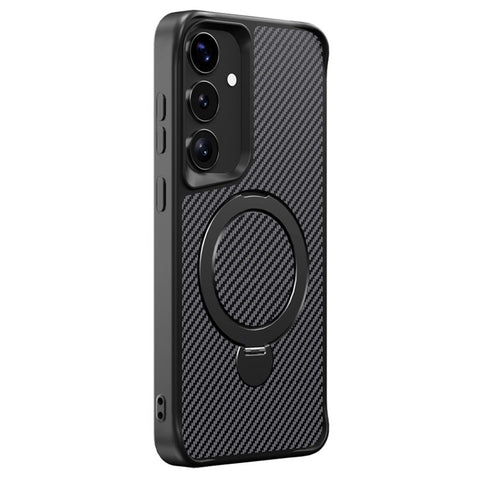 For Samsung Galaxy S25 / S24 Phone Case with Magnetic Kickstand TPU + PC Carbon Fiber Back Cover
