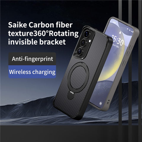 For Samsung Galaxy S25 / S24 Phone Case with Magnetic Kickstand TPU + PC Carbon Fiber Back Cover