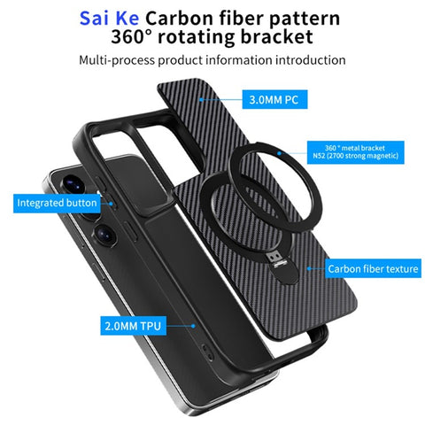 For Samsung Galaxy S25 / S24 Phone Case with Magnetic Kickstand TPU + PC Carbon Fiber Back Cover