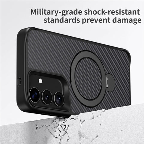 For Samsung Galaxy S25 / S24 Phone Case with Magnetic Kickstand TPU + PC Carbon Fiber Back Cover