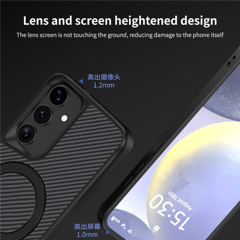 For Samsung Galaxy S25 / S24 Phone Case with Magnetic Kickstand TPU + PC Carbon Fiber Back Cover