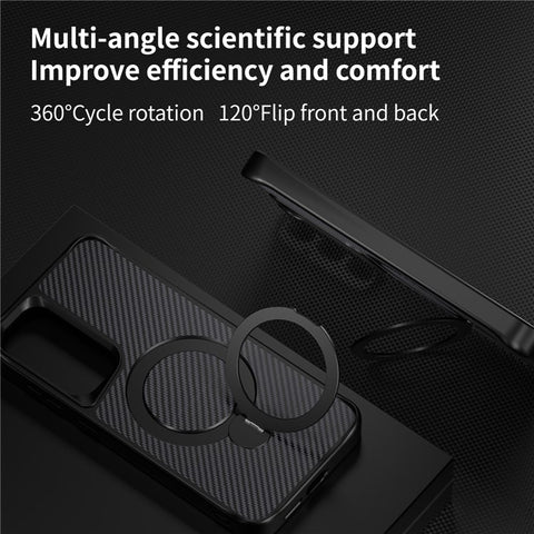 For Samsung Galaxy S25 / S24 Phone Case with Magnetic Kickstand TPU + PC Carbon Fiber Back Cover