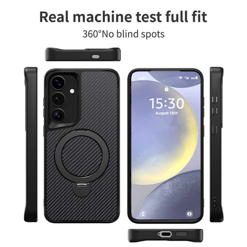 For Samsung Galaxy S25 / S24 Phone Case with Magnetic Kickstand TPU + PC Carbon Fiber Back Cover