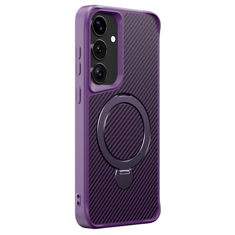 For Samsung Galaxy S25 / S24 Phone Case with Magnetic Kickstand TPU + PC Carbon Fiber Back Cover