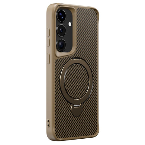 For Samsung Galaxy S25 / S24 Phone Case with Magnetic Kickstand TPU + PC Carbon Fiber Back Cover