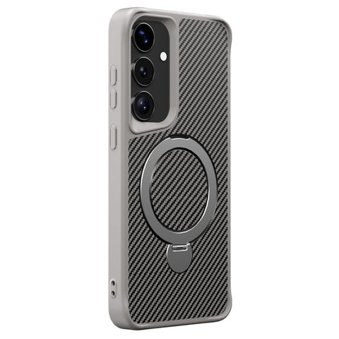For Samsung Galaxy S25 / S24 Phone Case with Magnetic Kickstand TPU + PC Carbon Fiber Back Cover