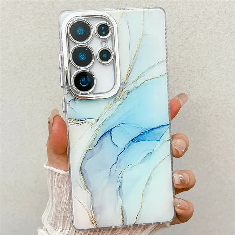 For Samsung Galaxy S24 Ultra Case IMD Marble Pattern Electroplated Protective Phone Cover