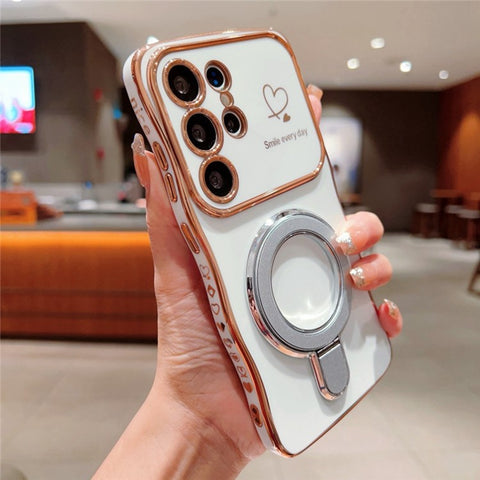 For Samsung Galaxy S24 Ultra Case with Kickstand TPU Phone Back Cover Curly Shape Love Heart