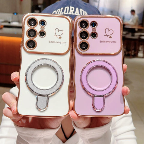 For Samsung Galaxy S24 Ultra Case with Kickstand TPU Phone Back Cover Curly Shape Love Heart