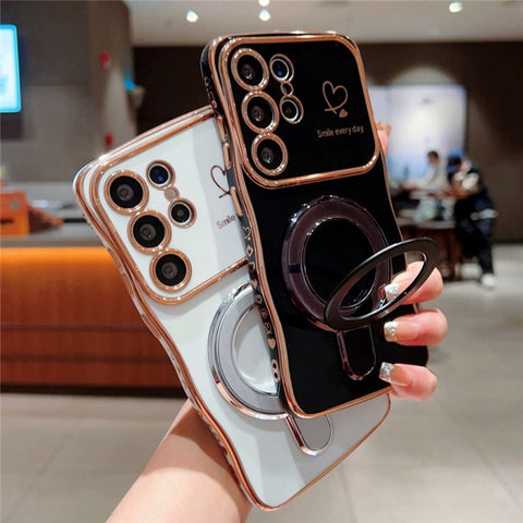 For Samsung Galaxy S24 Ultra Case with Kickstand TPU Phone Back Cover Curly Shape Love Heart