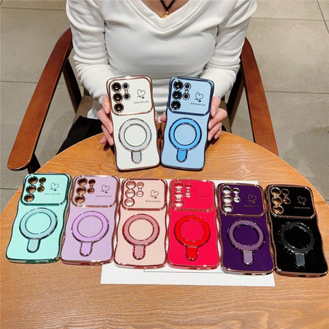 For Samsung Galaxy S24 Ultra Case with Kickstand TPU Phone Back Cover Curly Shape Love Heart