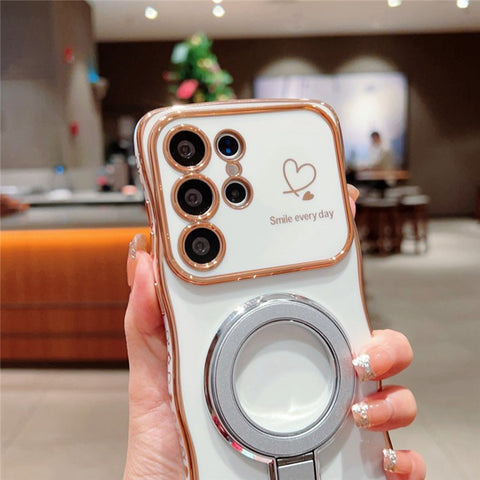 For Samsung Galaxy S24 Ultra Case with Kickstand TPU Phone Back Cover Curly Shape Love Heart