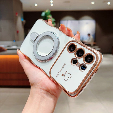 For Samsung Galaxy S24 Ultra Case with Kickstand TPU Phone Back Cover Curly Shape Love Heart