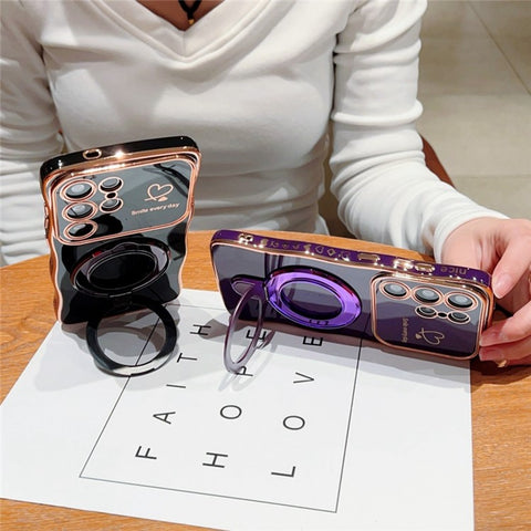 For Samsung Galaxy S24 Ultra Case with Kickstand TPU Phone Back Cover Curly Shape Love Heart