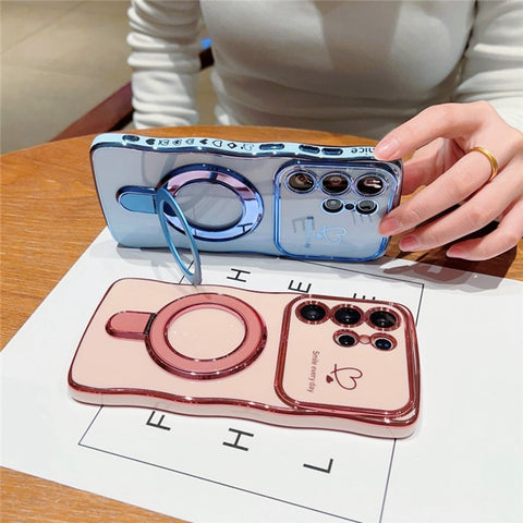 For Samsung Galaxy S24 Ultra Case with Kickstand TPU Phone Back Cover Curly Shape Love Heart