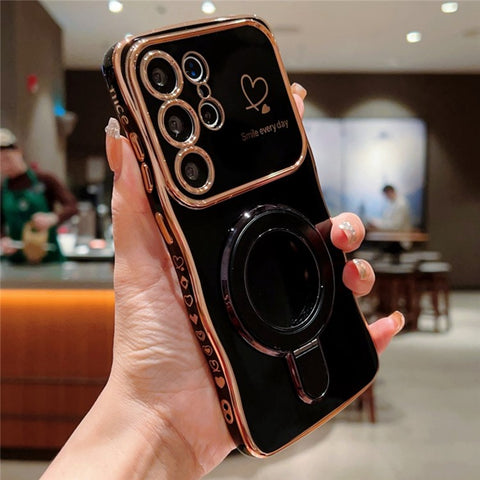 For Samsung Galaxy S24 Ultra Case with Kickstand TPU Phone Back Cover Curly Shape Love Heart