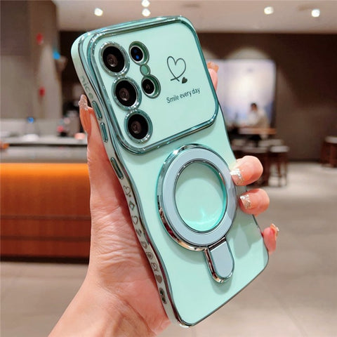 For Samsung Galaxy S24 Ultra Case with Kickstand TPU Phone Back Cover Curly Shape Love Heart