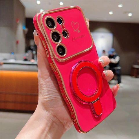 For Samsung Galaxy S24 Ultra Case with Kickstand TPU Phone Back Cover Curly Shape Love Heart