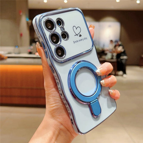 For Samsung Galaxy S24 Ultra Case with Kickstand TPU Phone Back Cover Curly Shape Love Heart