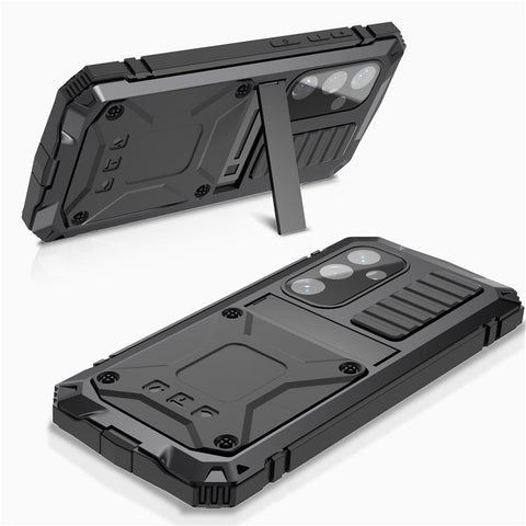 R-JUST For Samsung Galaxy S25 Case PC + Silicone + Metal Kickstand Phone Cover with Tempered Glass Film