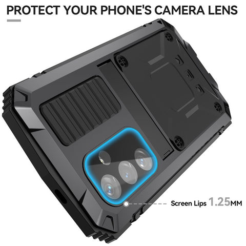 R-JUST For Samsung Galaxy S25 Case PC + Silicone + Metal Kickstand Phone Cover with Tempered Glass Film