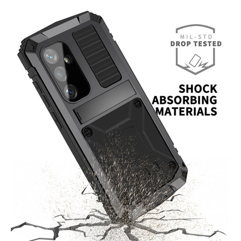 R-JUST For Samsung Galaxy S25 Case PC + Silicone + Metal Kickstand Phone Cover with Tempered Glass Film