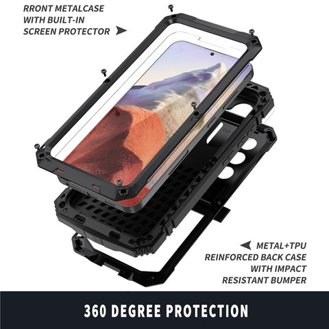 R-JUST For Samsung Galaxy S25 Case PC + Silicone + Metal Kickstand Phone Cover with Tempered Glass Film