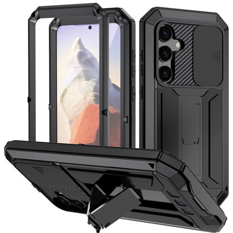 R-JUST For Samsung Galaxy S25 Case PC + Silicone + Metal Back Cover with Tempered Glass Film