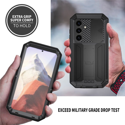 R-JUST For Samsung Galaxy S25 Case PC + Silicone + Metal Back Cover with Tempered Glass Film