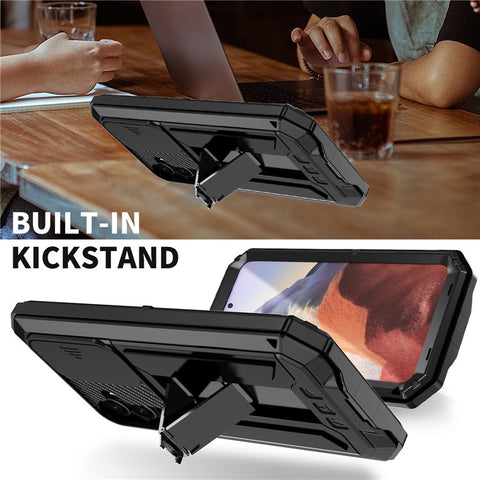 R-JUST For Samsung Galaxy S25 Case PC + Silicone + Metal Back Cover with Tempered Glass Film