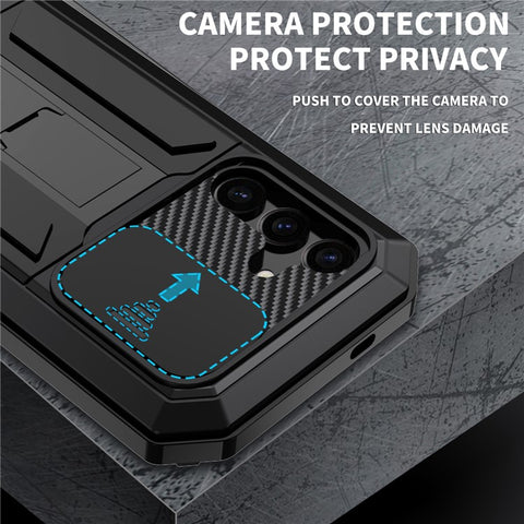 R-JUST For Samsung Galaxy S25 Case PC + Silicone + Metal Back Cover with Tempered Glass Film