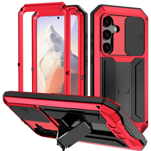 R-JUST For Samsung Galaxy S25 Case PC + Silicone + Metal Back Cover with Tempered Glass Film