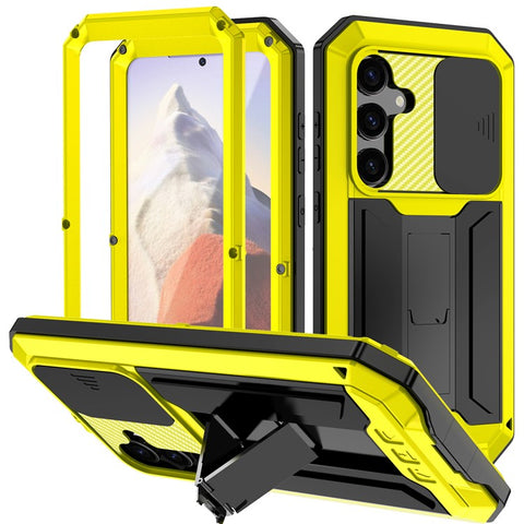 R-JUST For Samsung Galaxy S25 Case PC + Silicone + Metal Back Cover with Tempered Glass Film