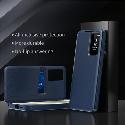 For Samsung Galaxy S24 Leather Phone Case with View Window Card Slot