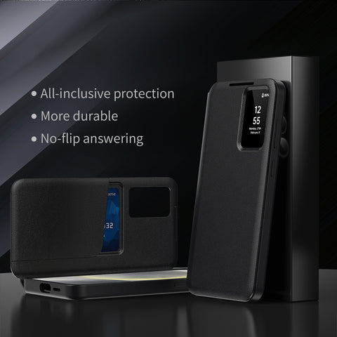 For Samsung Galaxy S25 Case with Card Holder Smart View Window PU Leather+PC+TPU Phone Cover