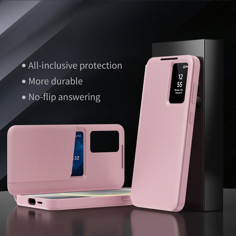 For Samsung Galaxy S25 Case with Card Holder Smart View Window PU Leather+PC+TPU Phone Cover