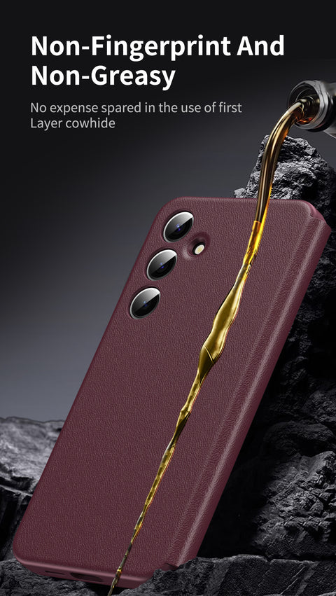 For Samsung Galaxy S25 Case with Card Holder Smart View Window PU Leather+PC+TPU Phone Cover