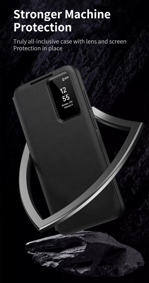 For Samsung Galaxy S25 Case with Card Holder Smart View Window PU Leather+PC+TPU Phone Cover