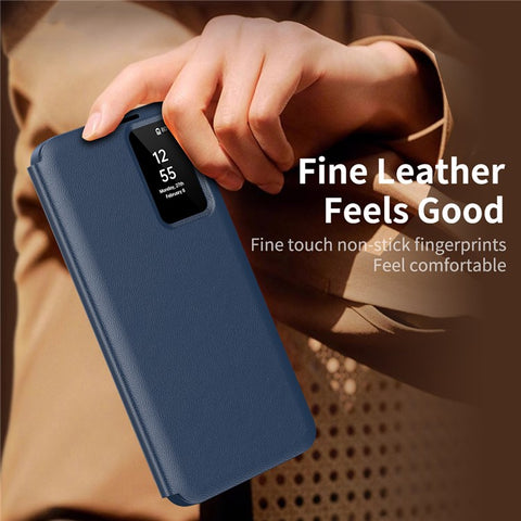 For Samsung Galaxy S25 Case with Card Holder Smart View Window PU Leather+PC+TPU Phone Cover