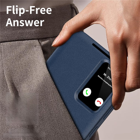 For Samsung Galaxy S25 Case with Card Holder Smart View Window PU Leather+PC+TPU Phone Cover