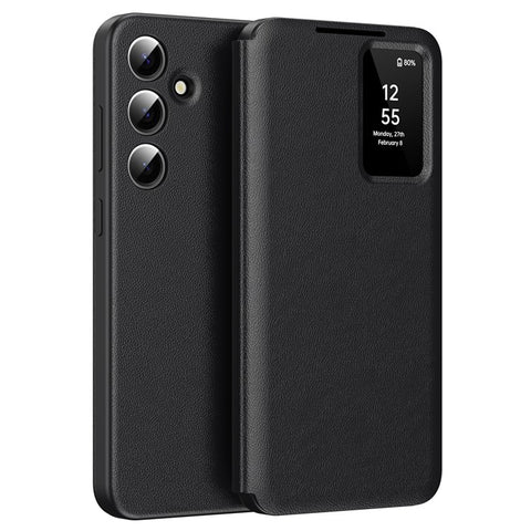 For Samsung Galaxy S25 Case with Card Holder Smart View Window PU Leather+PC+TPU Phone Cover