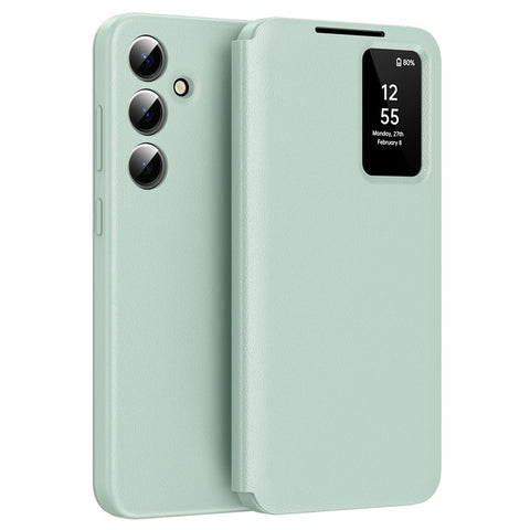 For Samsung Galaxy S25 Case with Card Holder Smart View Window PU Leather+PC+TPU Phone Cover